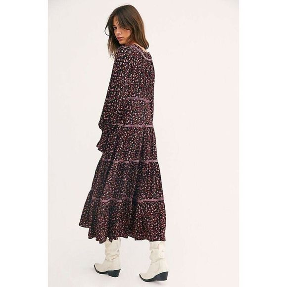 NWT FREE PEOPLE WHAT A FEELING TAKE A LITTLE TIME MIDI MAXI DRESS BLACK - Picture 3 of 4